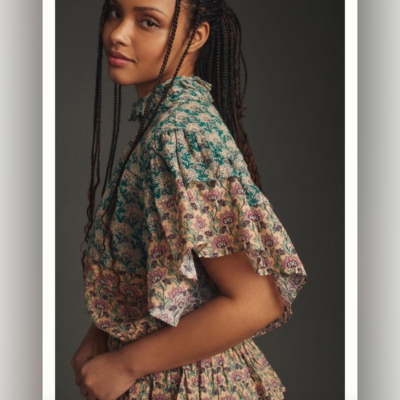 NWT Anthropologie Let Me Be High-Neck Printed Peasant Blouse - Picture 8 of 9